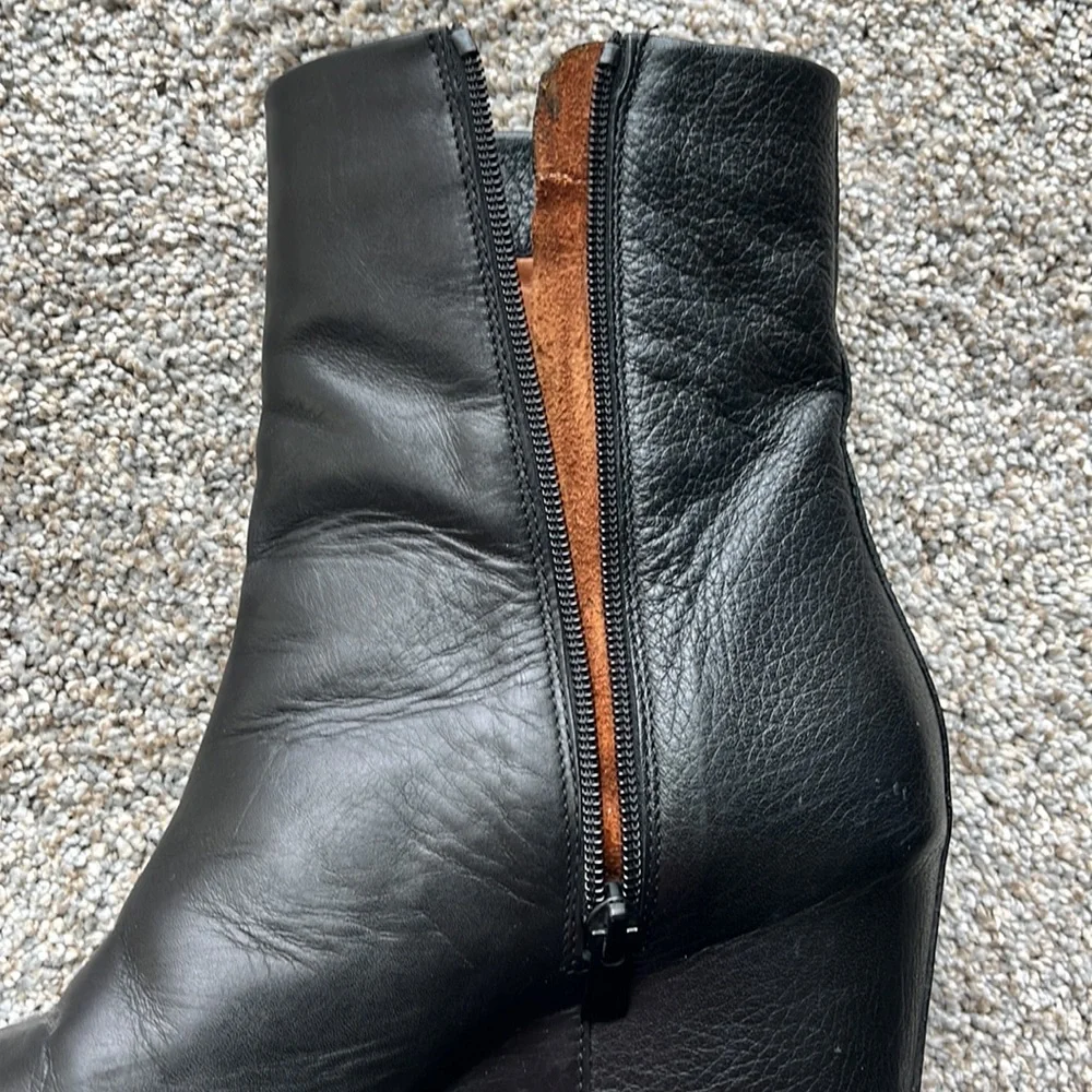 VINCE Michela size 9 black leather hidden wedge 2.5” heel 9.5” tall boots ITALY